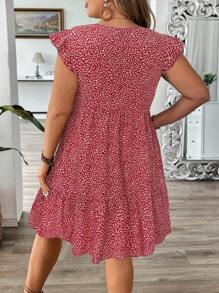SHEIN VCAY Plus Size Luipaard Print Cap Sleeve Casual Jurk