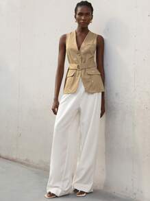 Aveloria Modichic Sophisticated Elegant High-End Commute Embroidered Vest With Matching Waist Belt, Mid-Length Suit Vest - Khaki - View 5