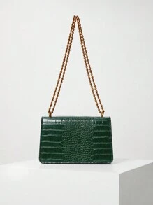 Crocodile Patterned Women Small Square Bag With Chain, Retro Fashion Versatile Shoulder Crossbody Bag (23*15*9)Cm Winter Gifts - Green - View 3