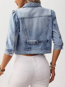 SHEIN Essnce Chaqueta de mezclilla corta casual y desgastada para mujer
