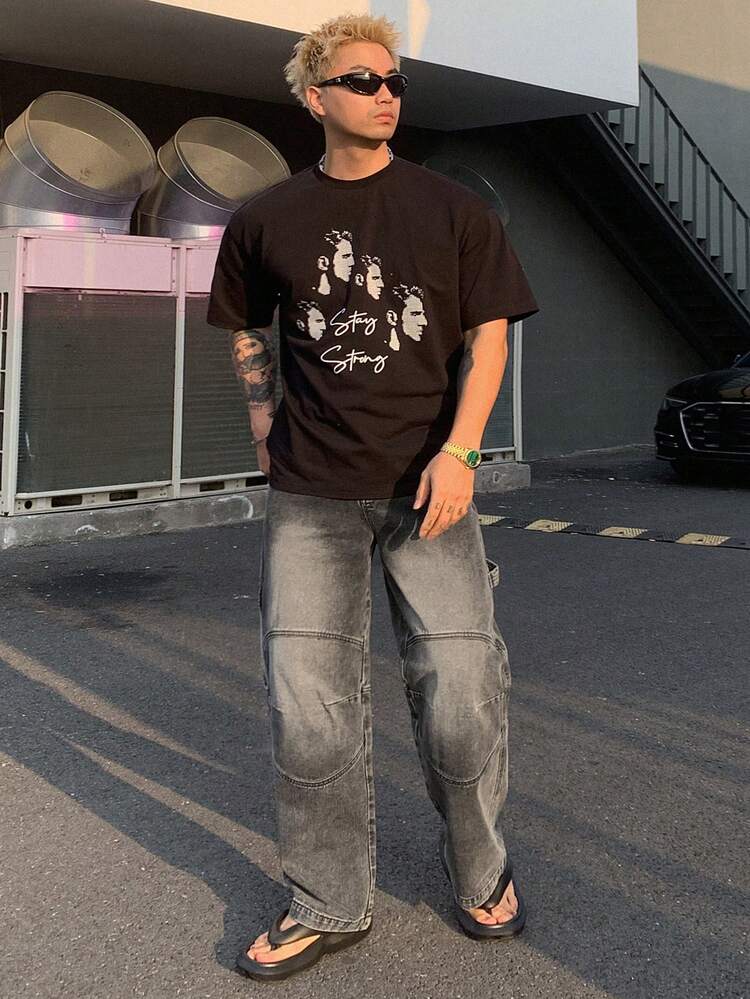 Men's Solid Dark Grey Jeans For Autumn