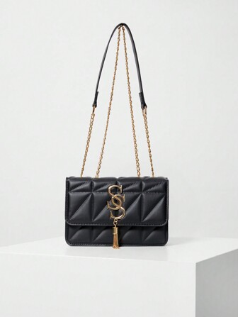 Fashionable Solid Color Diamond Checkered Flip Small Square Bag, Fashionable PU Chain Crossbody Bag, Women's Fashionable Tassel Decoration Mini Shoulder Bag Wallet Suitable For Shopping Christmas Winter Christmas Gifts