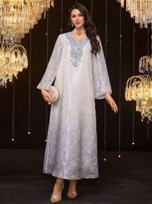 Al Najma 女士土耳其长裙和传统长袍 - 藍色 - 查看 3