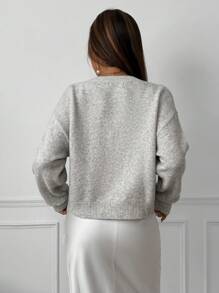 Chiquease Cardigan court décontracté à manches longues et décontracté avec encolure ronde et épaules tombantes pour femmes, automne hiver