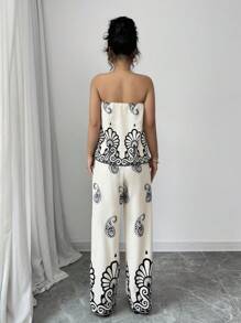 Calvaya 2pcs/Set Women Elegant Resort Floral Print Camisole And Pants Set