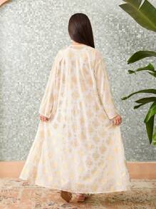 2pcs Set Tween Girl Long Sleeve Coat And Dress - White - View 2