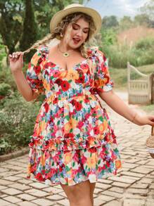SHEIN VCAY Plus Size Floral Patchwork Print Resort Dress