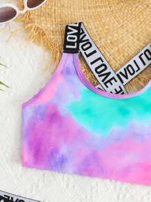 3pcs/Set Tween Girl Lovely Love Pattern Tie Dye Swimwear Set (Random Print) Summer Holiday - Multicolor - View 3