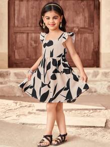 SHEIN Vestido sin espalda y sin mangas con estampado floral diminuto, informal y apropiado para vacaciones para niña joven