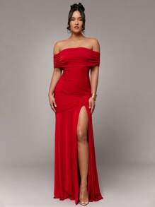 Silquee Premium Quality Elegant Off Shoulder High Slit Dress, Suitable For Daily Dates, Outings, Nightclubs, Parties And Gatherings, Romantic For Valentine's Day, Spring, Summer, Autumn