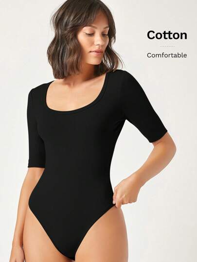 SHEIN BASICS Solid Scoop Neck Bodysuit