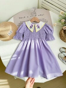 LMoss Kids Vestido casual ajustado con cuello y contraste de color para niña LMoss - Morado - Ver 2