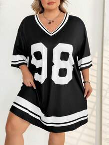 SHEIN CURVE+ Plus Size Summer Letter Print T-Shirt Dress, Sports/Event Outfit