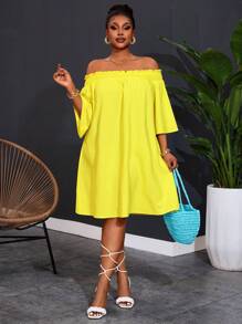 Slaydiva Plus Size Damska Elegancka Sukienka Z Odkrytymi Ramionami, Do Pracy Na Wakacje, Wakacyjna, Ołówkowa