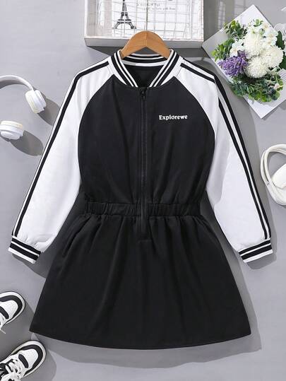 SHEIN 1 件女童黑色休闲连衣裙