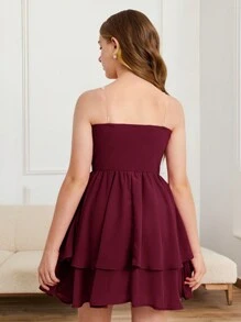 Girlism 少女复古不对称领口 3D 玫瑰迷你露肩连衣裙派对红色花朵抹胸连衣裙秋季服装，适合情人节、圣诞节 - 酒紅色 - 查看 8