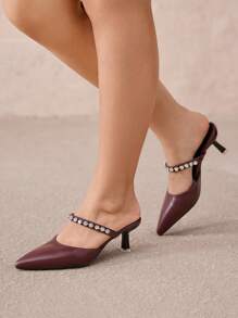 CUCCOO CURVES Plus Size Brede Versie Puntige Neus Bordeaux Stiletto Muiltjes, Elegante Hoge Hakken, Open Hak, Geschikt Voor Alle Seizoenen Valentijnsdag
