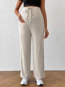 SHEIN Pregnant Women Front Tie Casual Loose Fit Maternity Pants, Daily Wear