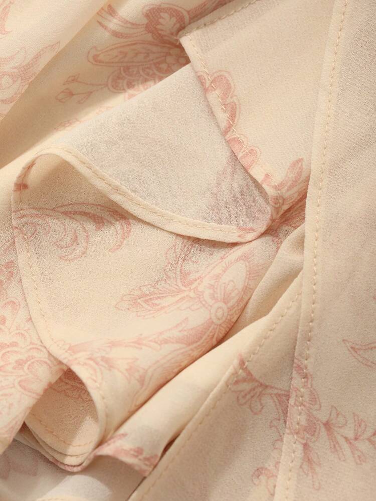 Women Square Neck All-Over Flower Print Pleated Tie Cuff Blouse Floral,Babydoll Top,Fall Women Clothes Long Sleeve Top