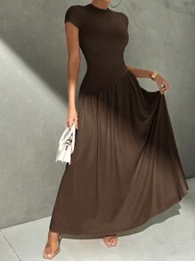 Firerie Robe à ligne évasée col chemise à manches courtes avec ourlet asymétrique, style élégant et minimaliste pour un port quotidien