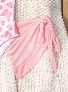 Young Girls One-Pieces - Adorable & Modest Pink Butterfly Digital Print Two-Piece Set. Features A Spaghetti Strap One-Piece Swimsuit With A Matching Sheer Mesh Cover Skirt. Fashionable, Casual, And Elegantly Sweet Design. Perfect For Swimming, Summer Vacations, Beach Trips, Pool Parties, And Holiday Getaways. - Multicolor - View 4