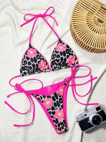 SHEIN Swim Springbreak 2025 随机印花微型两件套泳衣