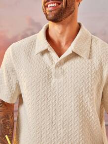 EASEVO Camisa polo de punto de manga corta y corte holgado en color beige para hombres de talla grande