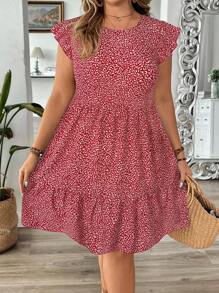 SHEIN VCAY Plus Size Luipaard Print Cap Sleeve Casual Jurk