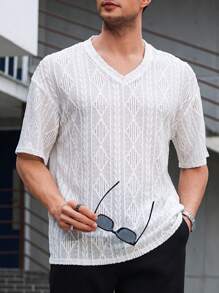 Manfinity CasualCool Camiseta de manga corta de hombre informal y versátil en color liso con textura