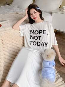 DAZY English Text Print Loose Comfortable Women's Loungewear Dress