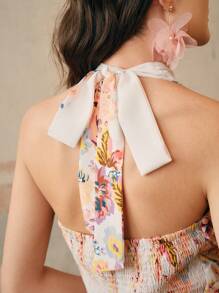 Anewsta Vestido de mujer con elegante escote pronunciado, ajustado, de tirantes, con estampado floral, sin mangas, de vuelo, para el verano