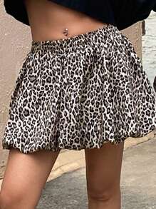 DAZY Luipaardprint geplooide minirok met elastische tailleband voor dames met luipaardprint