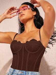 Silquee 女士对比色蕾丝不对称下摆修身吊带背心