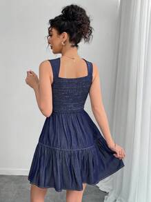 SHEIN Unity Casual Denim Effect Cinched Waist Sleeveless Dress - Blue - View 2