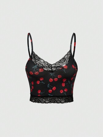 Sommer Lässig Kirschenmuster Spitze Patchwork Camisole