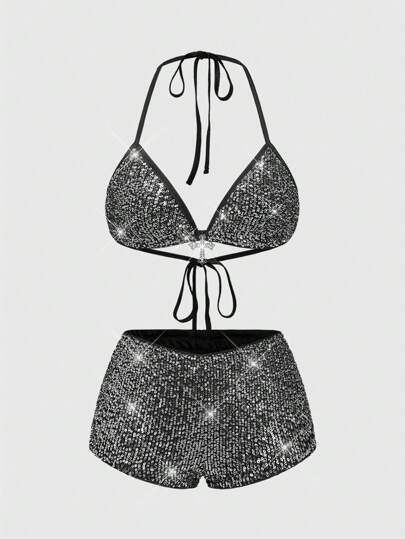 Grunge Punk Sexy 2 Stücke Set Damen Hotpants mit Ultra Tiefer Taille für Partys/Musikfestivals