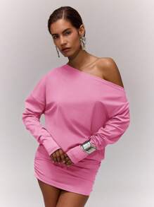 MUSERA Asymmetrical Neck Ruched DressElegant, Casual, Cute