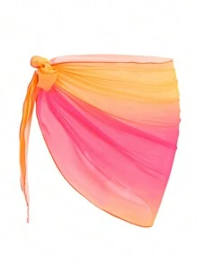 SHEIN Swim Conjunto de falda con cobertura de malla degradada (estampado, aleatorio) para playa y vacaciones de verano