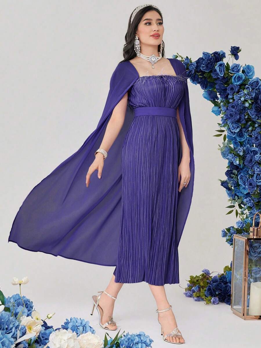 Modelyn Robe longue à manches longues plissée oversize et pelucheuse pour femmes