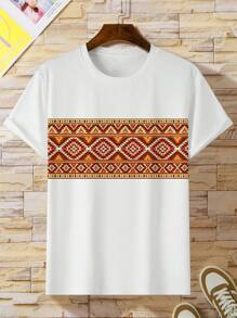 Manfinity Dauomo Men's Solid Color Patchwork Crew Neck Short Sleeve Casual T-Shirt - White - View 4