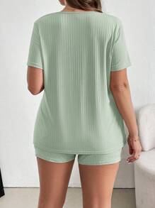 SHEIN Essnce 2 Pieces Plus Size Solid Color Crew Neck Short Sleeve Top And Shorts Set