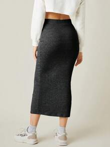 SHEIN BASICS Women Simple Solid Color Slim Fit Skirt, Casual Daily Wear - Dark Grey - View 2