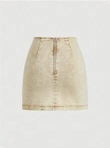 SHEIN MOD Falda vaquera mini con abertura lateral, informal, para mujer