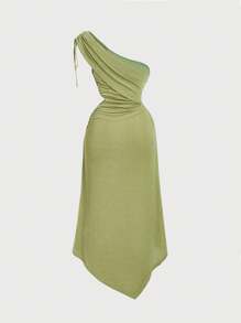 SHEIN MOD Plus Size Vintage Hollow Out Drawstring Asymmetric Hem Dress,Birthday Dresses For Women