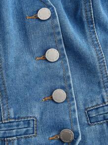 SHEIN MOD Women's Denim Sleeveless Halter Cropped Top, Blue, Casual Fitted, Vintage