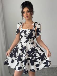 Elenzga Women's Floral Print Spaghetti Strap Short Elegant Dress
