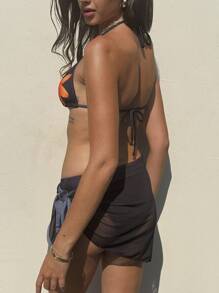 SHEIN Swim Black Print Halter Tied Bikini Beach Outfit For Women For Summer Beach Vacation