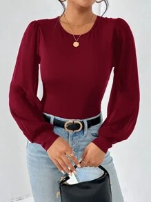 SHEIN Essnce Conjunto de atuendo de mujer talla grande para primavera y verano, apropiado para el Día de San Valentín, cumpleaños, fiestas, vacaciones de Mardi Gras y uso diario. Elegante body con mangas de gasa transparente en color rojo