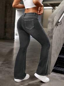 SHEIN PETITE Women's Casual Flared Jeans With Pockets, Versatile
