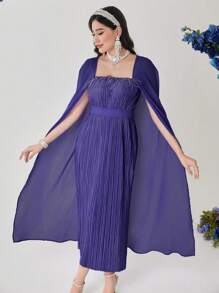 Modelyn Robe longue à manches longues plissée oversize et pelucheuse pour femmes